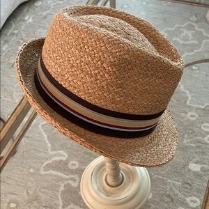 Stylish Straw Fedora Hat with Grosgrain Ribbon S/M RAFFIA